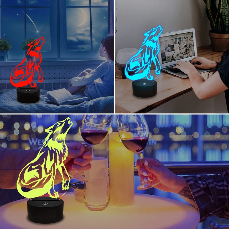 FULLOSUN Wolf Gifts, 3D Night Light for Kids Optical Illusion Lamp Co-Sleeping,Remote Controller with 16 Color Changing Birthday Gifts & for Kids, Boys & Men - Image 5
